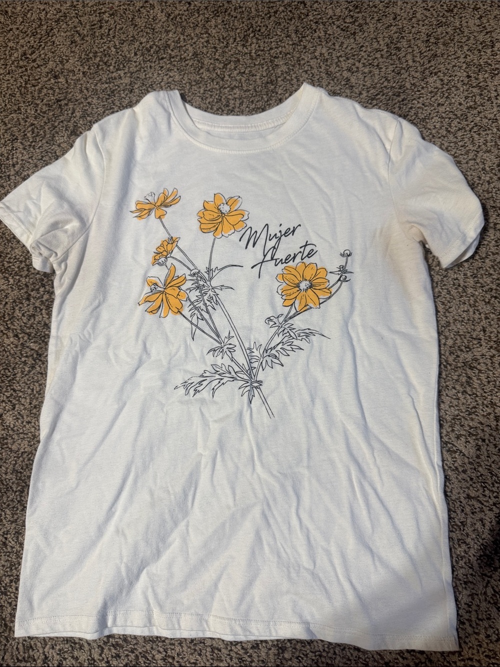 Zoe + Liv White Short-Sleeve Tee with Yellow Floral "Mujer Fuerte" Graphic